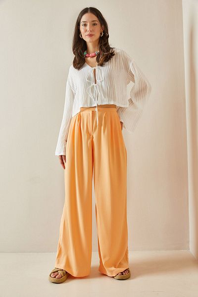 XHAN High Waist Pleated Palazzo Trousers - Puppy 5YXK5-48660-21