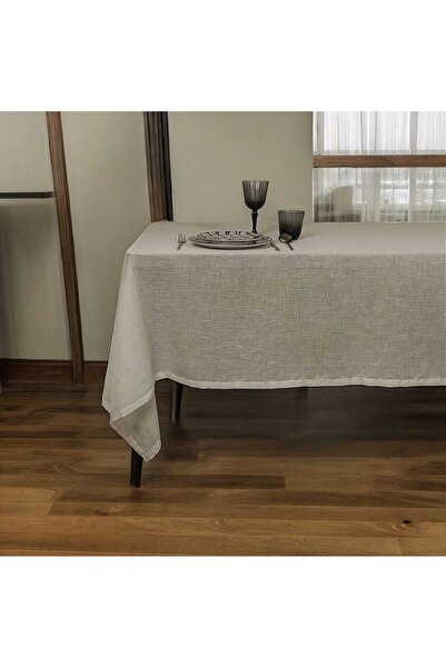 PİKKO HOME مفرش طاولة من التول والكتان الناعم - لون بيج فاتح