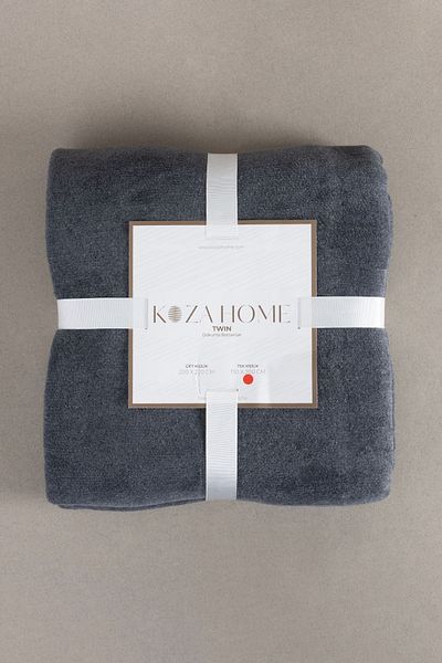 Koza Home Twin Blanket Soft Cotton Single Blanket Anthracite Cream 150 x 200 5014A