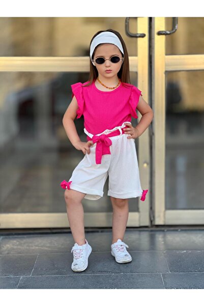 Burçak Butik Girls Shorts / Blouse / Bonnet / Belt 4 Piece Eid Festive Bottom Top Set