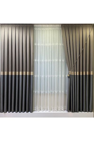 Fon Dünyası Panel Background Curtain Milky Brown Light Anthracite (single Wing)