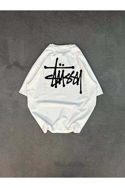 Moda polat Λευκό μπλουζάκι Unisex Oversize με στάμπα με λαιμόκοψη