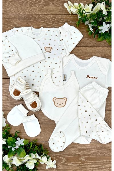 PATSAN إصدار مستشفى للأطفال من القطن مكون من 7 قطع - حذاء بير بوينت ZIBIN-PYJAMA-BODY-HAT-GLOVES-BIB-PAOTS