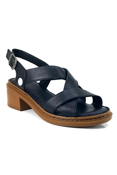 Mammamia D24YS-1610 Чорна натуральна шкіра - жіночі сандалі на товстому каблу...