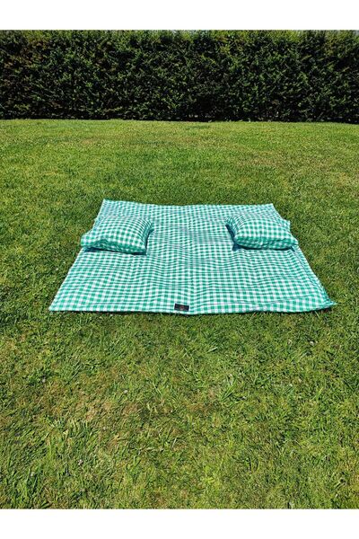 Meryemce Ev Tekstili 170x170cm Petite Checked Picnic Mat - 50cm x 50 cm 2 Cushions