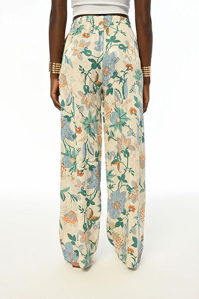 Orfeo Negro Comfortable Molded Women's Floral Pattern Elastic Waist Wide Leg Pants