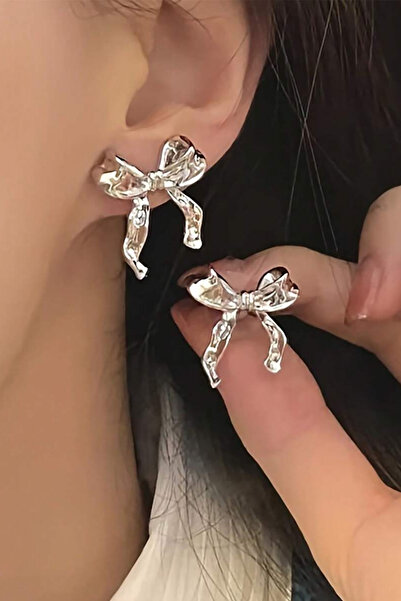 C&E Design Kadın Gümüş Renk Fiyonk Küpe