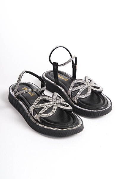 Moda Değirmeni Women's Black Sandals with Stone Detail - Camollin BG1146-123-0003