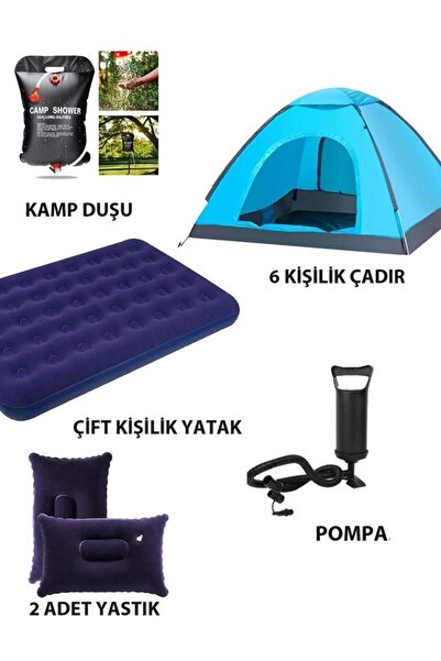 Black Island 6 Kişilik Kamp Çadırı + Çift Kişilik Yatak + Kamp Duşu + Yastık ...