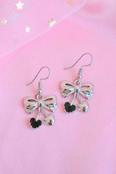 EFBUTİK Black Stone Detailed Imported Earrings Bow