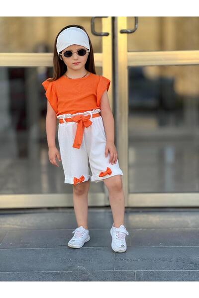 muzur kids Girls Shorts / Blouse / Bonnet / Belt 4 Piece Eid Festive Bottom Top Set