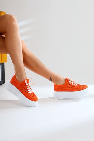 Limoya Benito Orange, Tricoturi portocalii Pantofi de damă cu talpă groasă elastică, Pantofi sport pentru femei