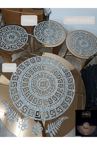 SEHARA Set husă pentru masă de cafea/1 bucată (60 cm) Așternut pentru masă de cafea, 3 bucăți (33 cm) husă de cuib/4 bucăți/argintiu argintiu