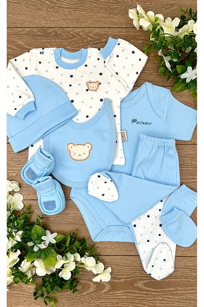 PATSAN 7-Piece Cotton Baby Hospital Exit - Bear Pointed ZIBIN-PYJAMA-BODY-HAT-GLOVES-BIB-SHOOTS