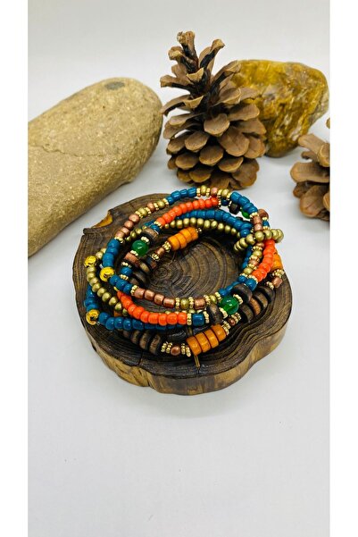 Porsuk Alternatif El yapımı ahşap boncuk lastikli çoklu bileklik