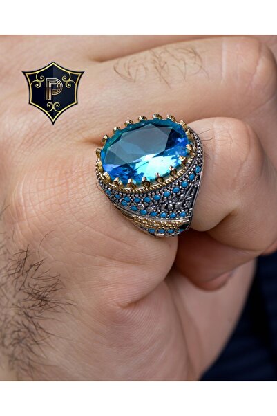 Prestige Gümüş Erkek Yüzük Aquamarine (AQUA MARİN) Taşlı