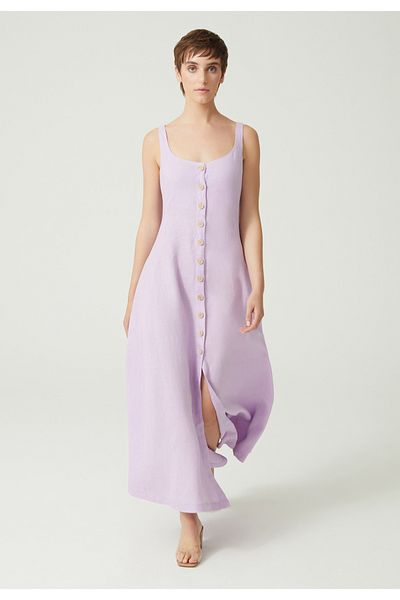 Just Like You Lilac Linen Maxi Dress - Front Button and Straps