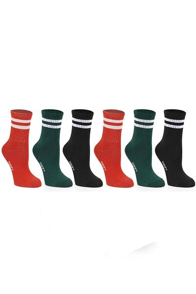 Ozzy Socks Дамски чорапи за тенис в смесени цветни райета от 6 части