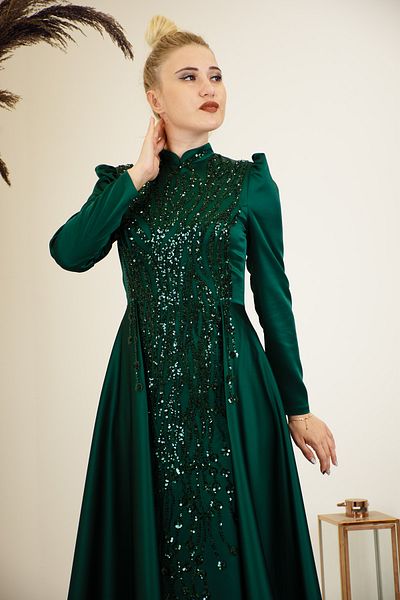 Surikka Emerald Drop Hijab Βραδινό Φόρεμα - Με Τρένο