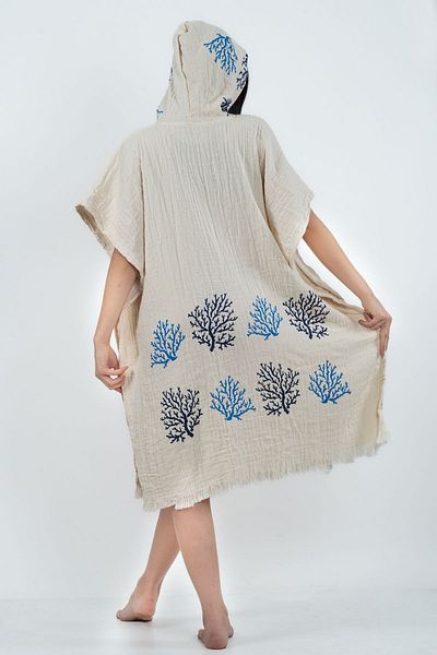 REİNA TEKS Poncho Muslin Fabric Cotton Beach Clothing Wrap Water Absorbent High Oversize Unisex Poncho