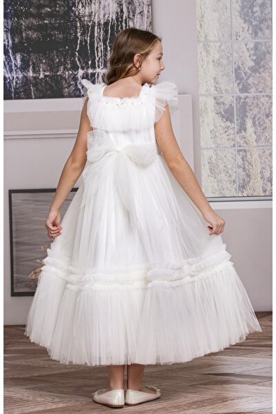 SÜSLÜ PİNK KİDS KIZ ÇOCUK TÜLLÜ UZUN ELBİSE