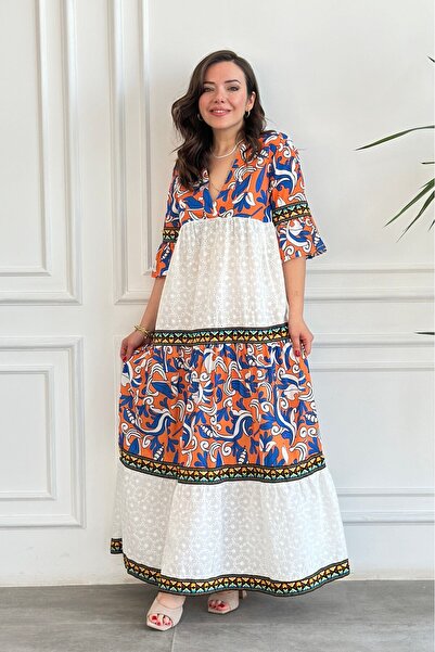 Yağmur Butik Φόρεμα με λαιμόκοψη V και λεπτομέρεια σε σχήμα πέταλου, με μικτό...