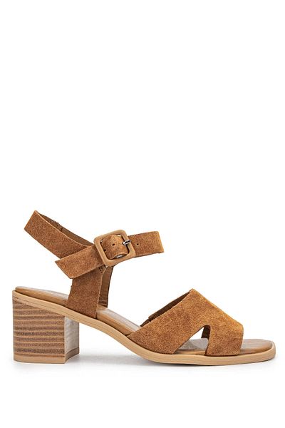 Tamer Tanca Genuine Leather Tobacco Suede Women's Sandals - Heels