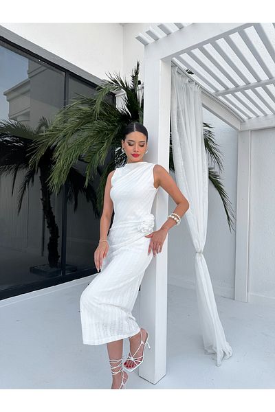 ESRAHELVACI Waist Gathered Zero Sleeve Midi Dress