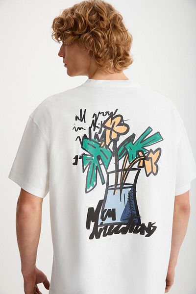 GRIMELANGE KAILEN Men's 100% Cotton Short Sleeve Printed Ecru T-Shirt