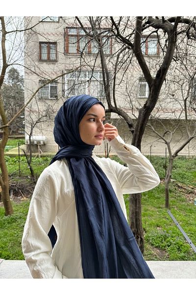 shalby Hijab Women's Pleated Bamboo Shawl Navy Blue
