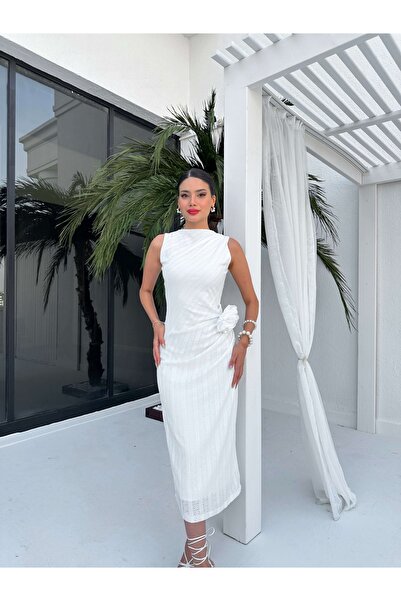 ESRAHELVACI Waist Gathered Zero Sleeve Midi Dress