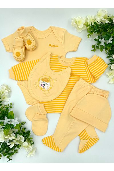 PATSAN 7-Piece Cute Cotton Baby Hospital Discharge Set - Bodysuit, Pajamas, Body, Hat, Gloves, Apron and Booties