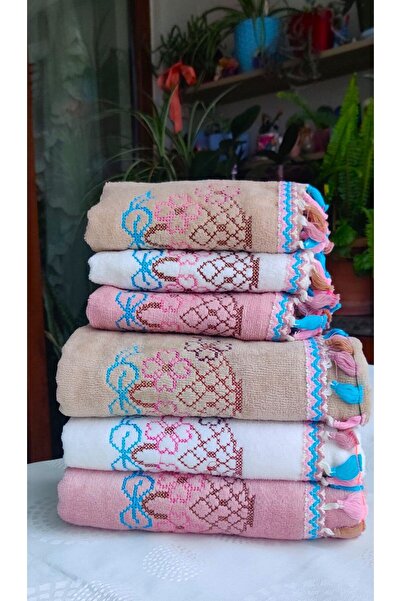 Z&N STYLE Annem Çeyizlik Kanaviçe Desenli Püsküllü Kadife Mutfak-el Seti (50X...