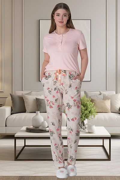 Mecit Pijama Σετ γυναικείες πιτζάμες με κοντομάνικο λουλούδι