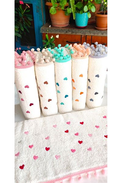 A.Z.H. Dote Mama Mea 50x90 Cm. Mână cu broderie de inimă și flori, prosop de față cu textura ondulată New Trend (SET de 6)