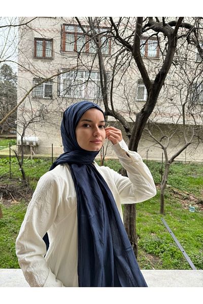 shalby Hijab Women's Pleated Bamboo Shawl Navy Blue