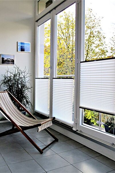 bufidik Plise Katlanır Cam Balkon Perdesi Beyaz