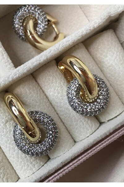 monalisatoka Kadın Gold 500 Adet Zirkon Taşlı Yuvarlak Küpe