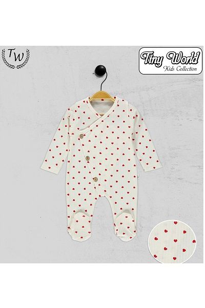 Tiny World Heart Printed 100% Cotton Side Open Buttoned Jumpsuit