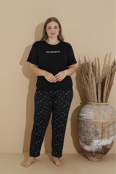 Eyfuze Plus Size Milan Fabric Pajamas Set - Short Sleeve and Printed