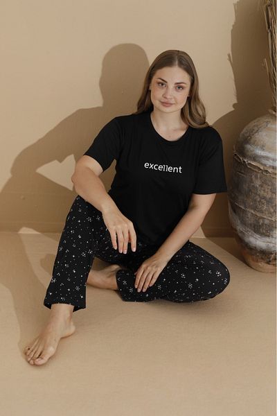Eyfuze Plus Size Milan Fabric Pajamas Set - Short Sleeve and Printed