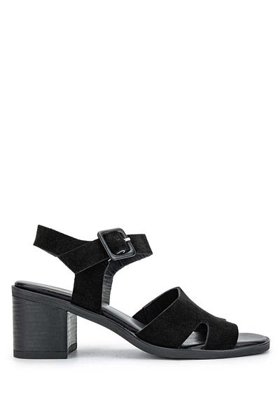 Tamer Tanca Black Suede Genuine Leather Women's Heeled Sandals