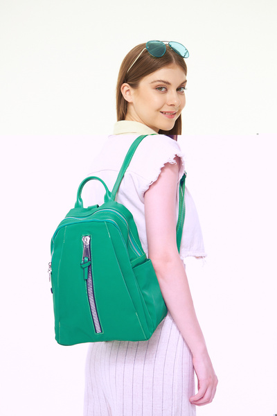 Morpelikan Green Women's Backpack - Zipper Detail and 4 Compartments