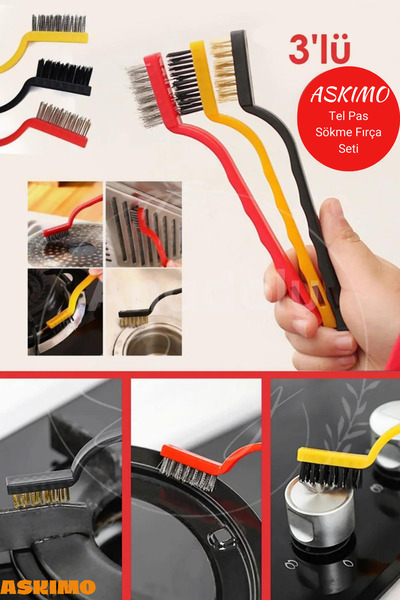 Askımo 3 Pieces Cooker Oven Barbecue Grill Airfryer Cleaning Wire Rust Remova...