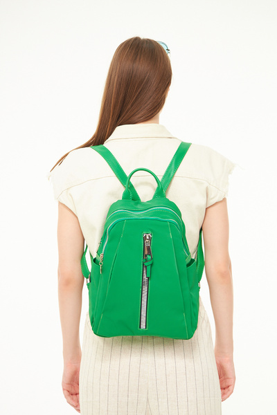 Morpelikan Green Women's Backpack - Zipper Detail and 4 Compartments