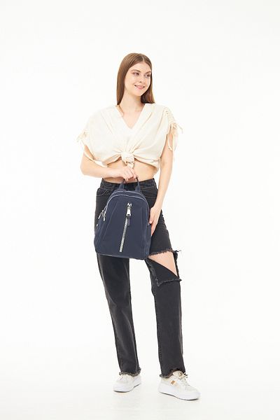 morpelikan Navy Blue Multi-Compartment Women's Backpack with Zipper Detail