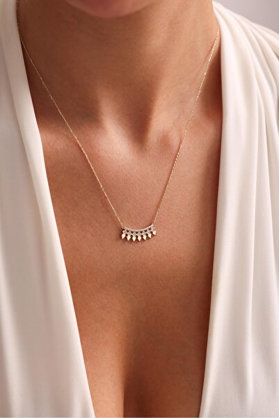 Gianfranco 14 Ayar Altın Taşlı Mekik Heritage Kolye