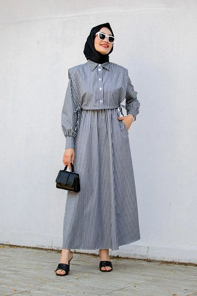 Swana Striped Cotton Women's Dress - Pocket Detailed