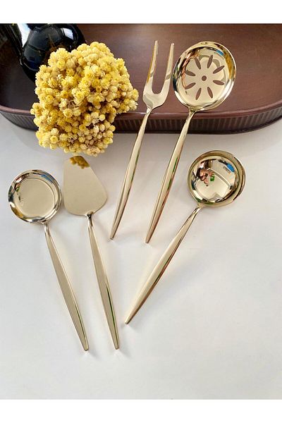 Dame Marie Arles Gold 5mm Small Table Top 5 Piece Sauce Serving Set