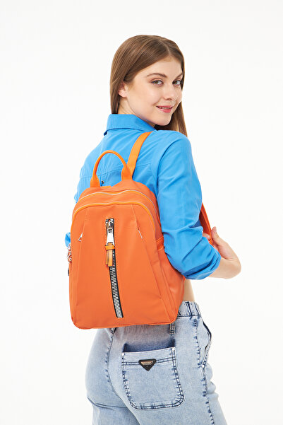 Morpelikan Women's Zipper Detailed Multi-Compartment Orange Color Backpack